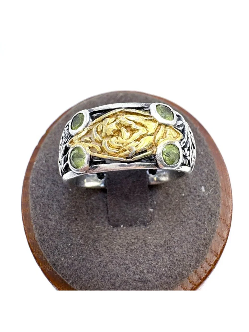 Peridot Band Dogwood Flower Branch Design Ring 18k & Sterling Silver SZ 8
